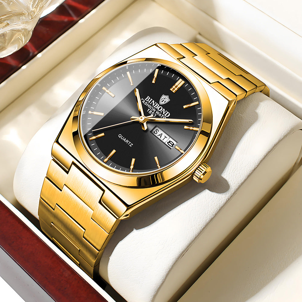 BINBOND Orologi da uomo al quarzo di lusso di alta marca, originali, impermeabili, luminosi, in acciaio inossidabile