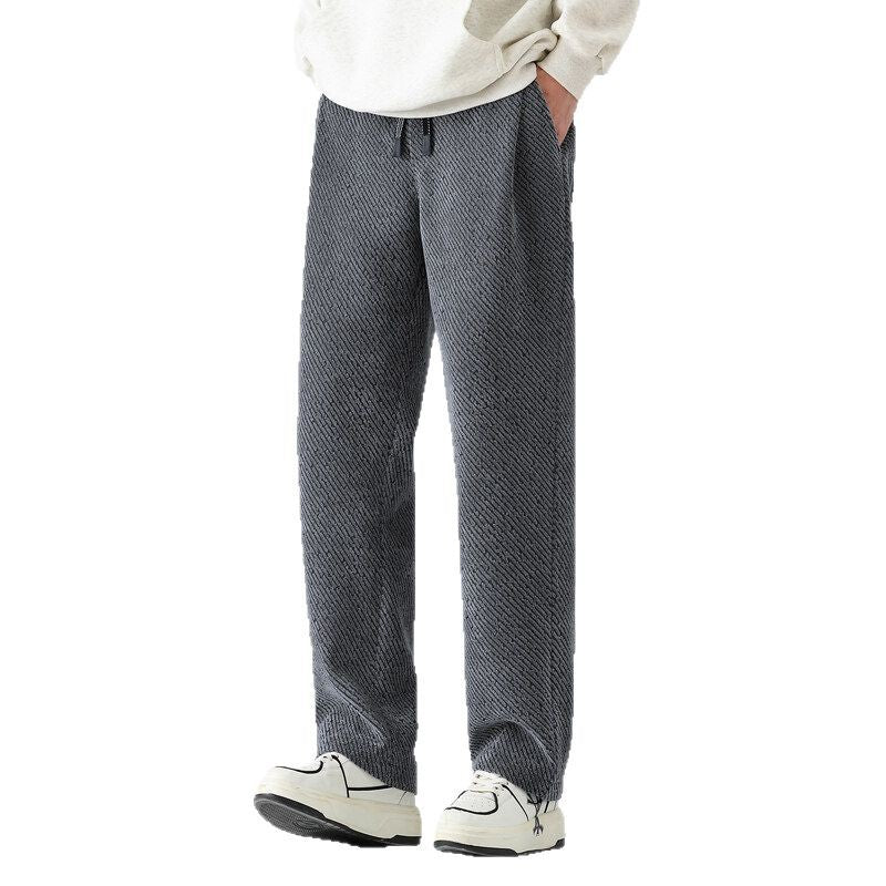 Heren zakelijke casual formele broek effen kleur polyestervezel losse wijde broek zilveren zijden heren casual joggingbroek
