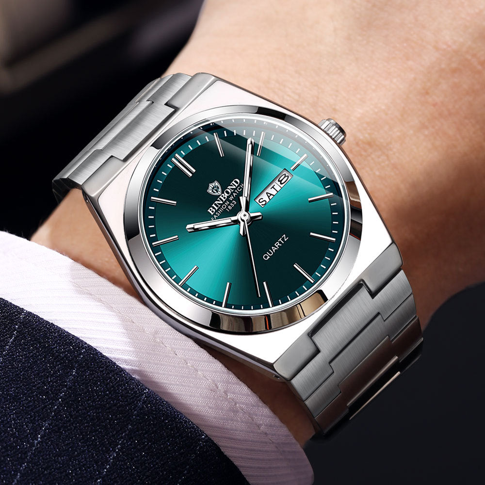 BINBOND Orologi da uomo al quarzo di lusso di alta marca, originali, impermeabili, luminosi, in acciaio inossidabile