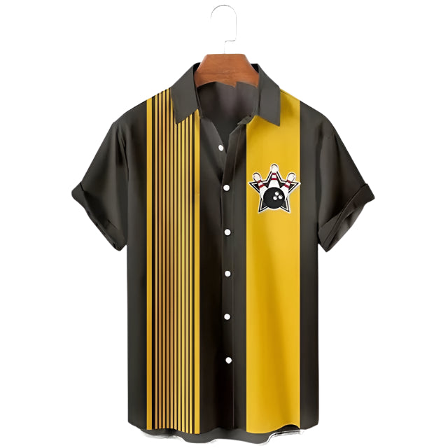 Men's Shirt Fashionable Casual Solid Color Loose Polyester Fiber Shirt Bowling 3d Digital Printing Men's Casual Shirt