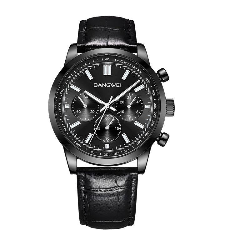 BANGWEI Men's Watch Fashion Casual Sports Military Business Leather Waterproof Quartz Wristwatches Clock Multifunctional Waterproof Luminous Watch - Acquisti Online