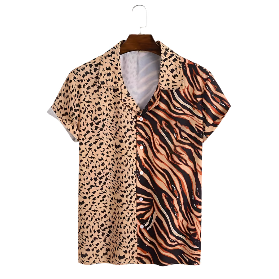 Men's Fashionable Casual Shirt Solid Color Polyester Fiber Cardigan Loose Short Sleeve 3D Printed Men's Hawaiian Shirt