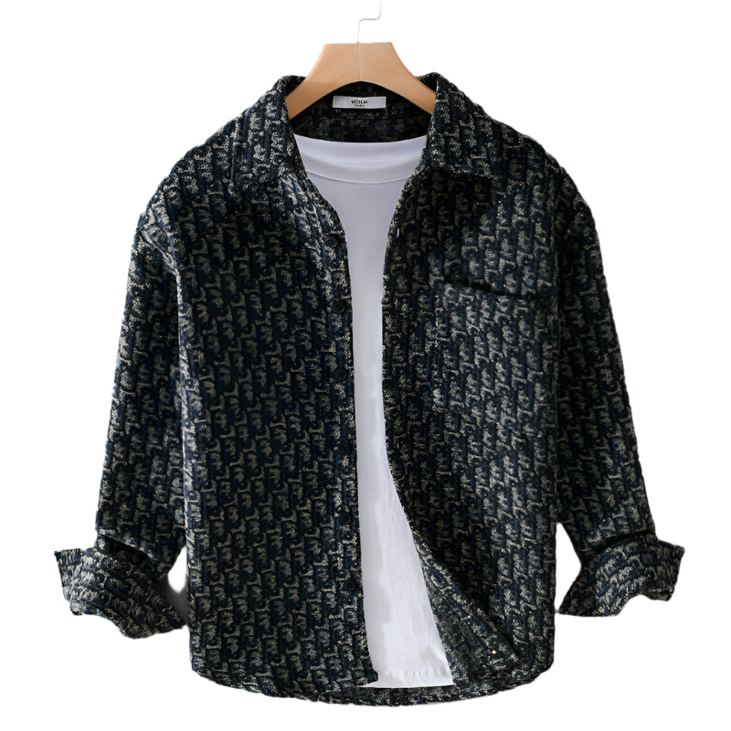 Geborsteld, dik, casual, los overhemdjack met lange mouwen voor heren