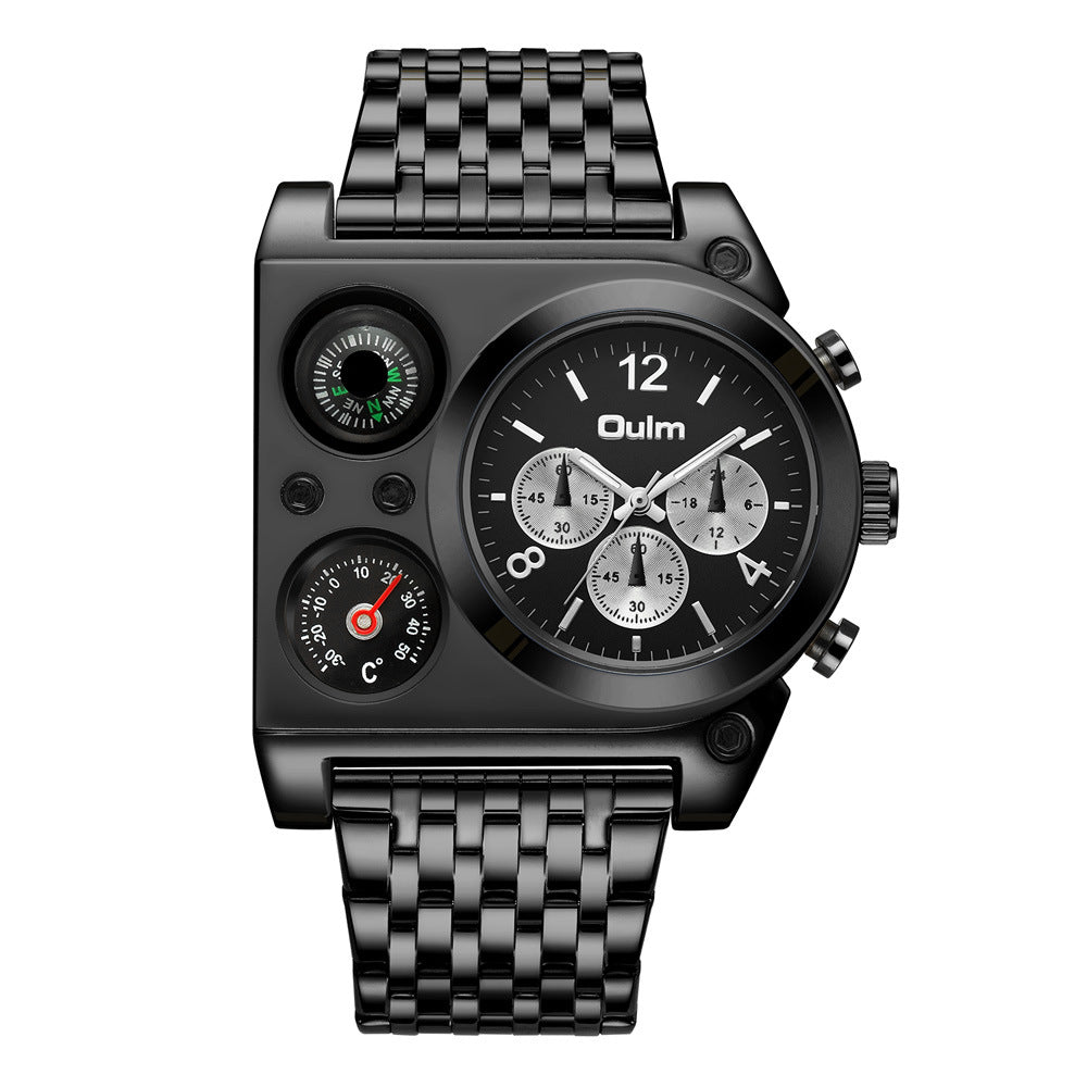 OULM Luxury Military Men Watches Compass Temperature Display Movement Watch Three Times Large Dial Quartz Business Wristwatch Luminous Men's Watch