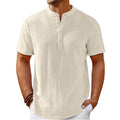 Men's Fashionable Casual Shirt Solid Color Retro Cotton And Linen Stripes Henley Shirt Casual Loose Men's Casual Shirt - Acquisti Online