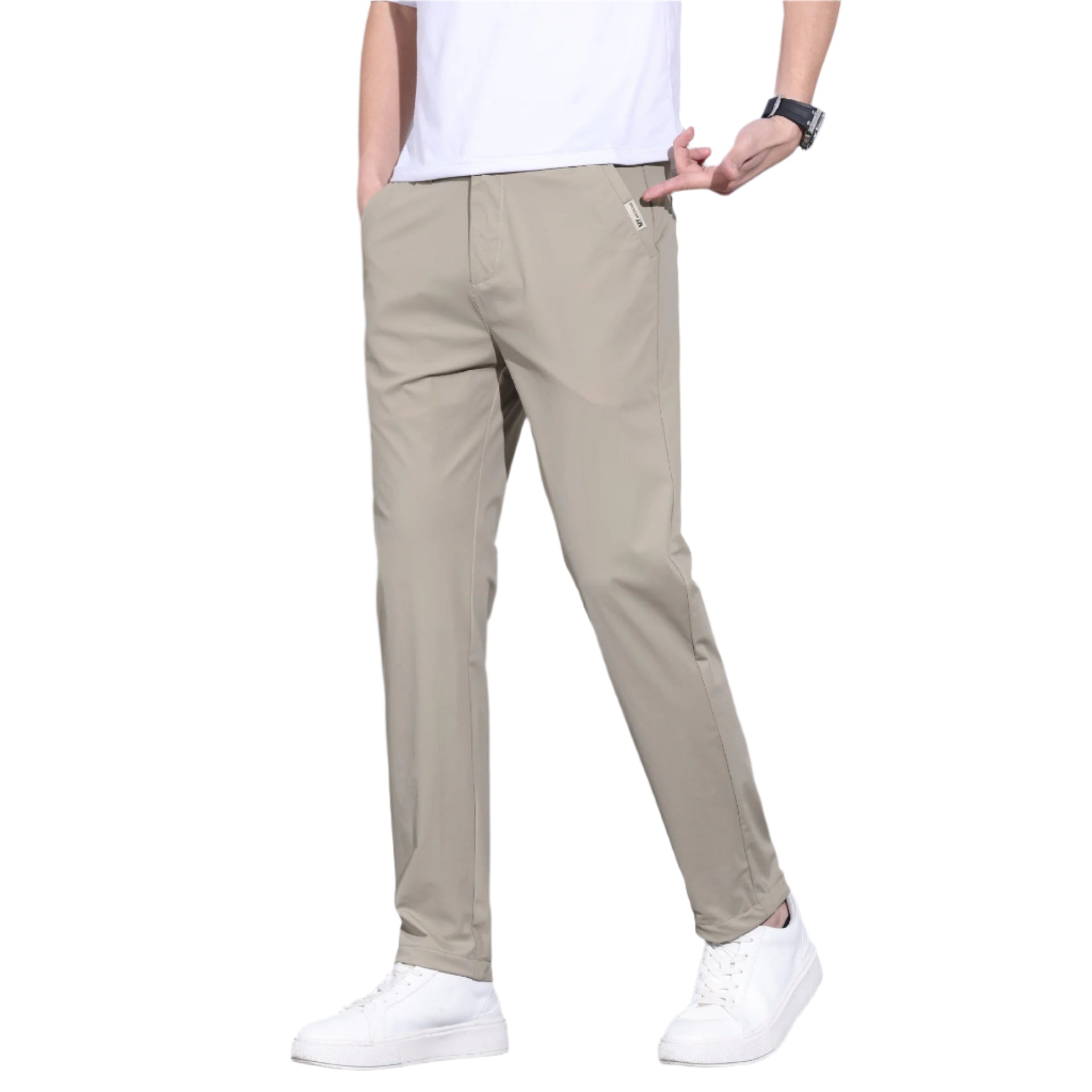 Heren modieuze zakelijke casual formele broek katoenmix hoge elastische ijszijde snel drogende heren casual formele broek