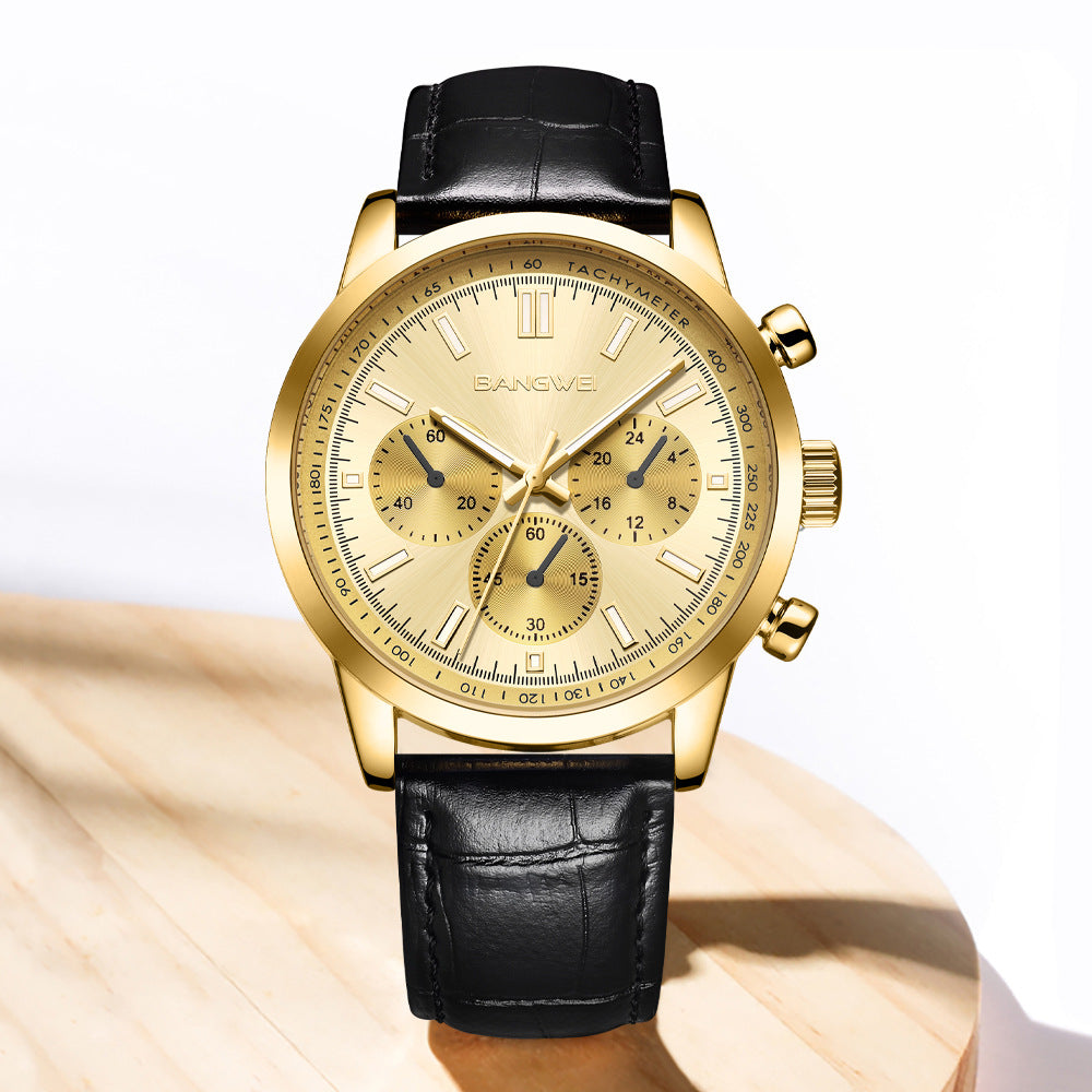 BANGWEI Men's Watch Fashion Casual Sports Military Business Leather Waterproof Quartz Wristwatches Clock Multifunctional Waterproof Luminous Watch - Acquisti Online