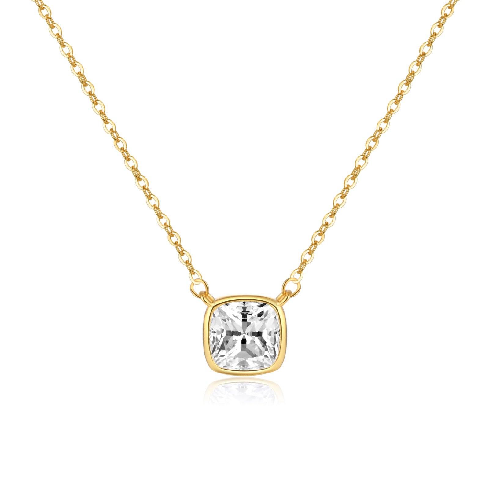 Women Luxury Necklace 925 Sterling Silver White Zircon Charm Jewelry Square Cubic Zircon Solitaire Women Necklace