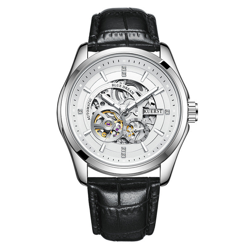 KUERST Automatic Mechanical Watch Double Press Arc Buckle Waterproof Double hollow Luminous Automatic Mechanical Watch