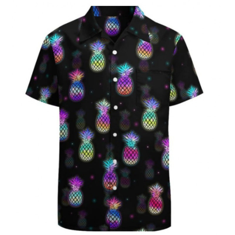 Men's Fashionable Casual Shirt Plus Size Solid Color 3D Digital Printed Polyester Short Sleeve Hawaiian Men's Casual Shirt