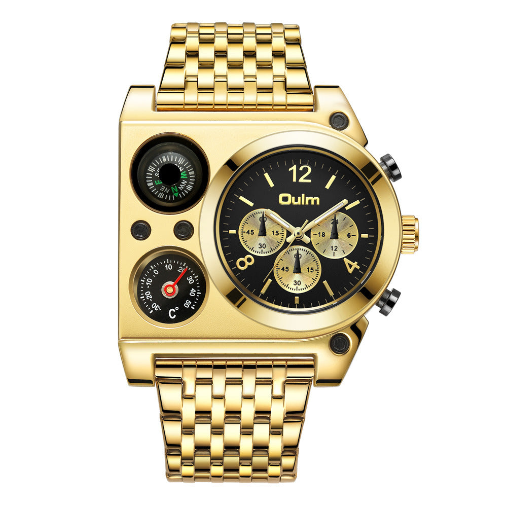 OULM Luxury Military Men Watches Compass Temperature Display Movement Watch Three Times Large Dial Quartz Business Wristwatch Luminous Men's Watch