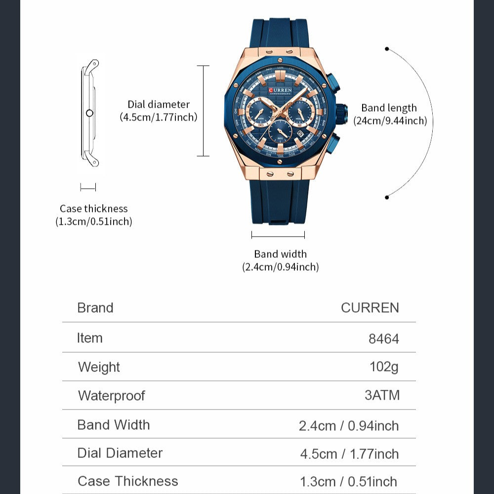 CURREN 8464 Man Fashion Silicone Strap Chronograph Sports Watch - Acquisti Online