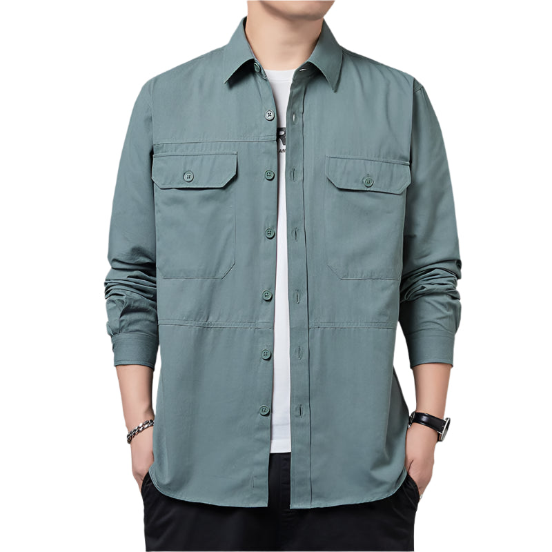 Men's Fashionable Casual Shirt Solid Color Cotton Fiber Plus Size Slim Fit Long-Sleeved Casual Men's Fashion Shirt