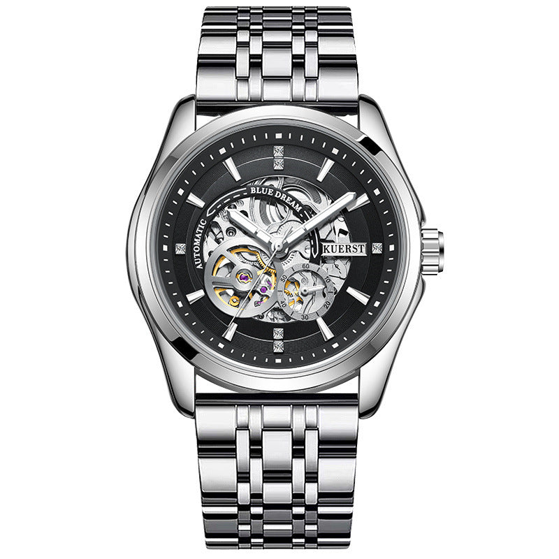KUERST Automatic Mechanical Watch Double Press Arc Buckle Waterproof Double hollow Luminous Automatic Mechanical Watch