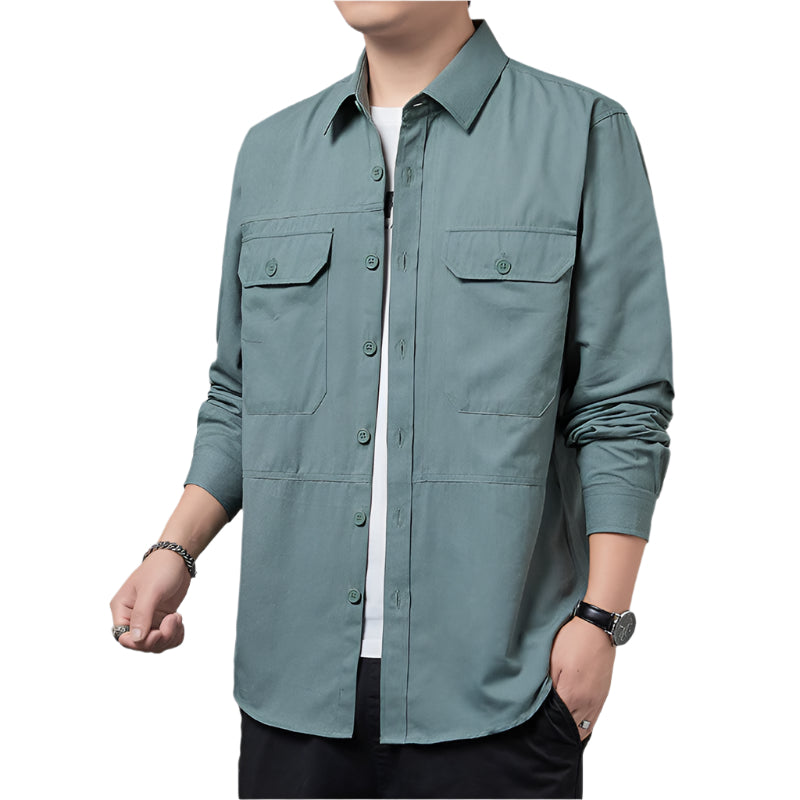 Men's Fashionable Casual Shirt Solid Color Cotton Fiber Plus Size Slim Fit Long-Sleeved Casual Men's Fashion Shirt