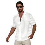 Geometric Contrast Color Striped 3D Digital Printing Short Sleeve Shirt