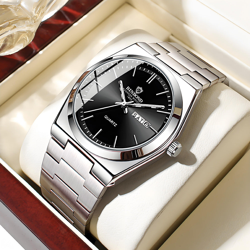 BINBOND Orologi da uomo al quarzo di lusso di alta marca, originali, impermeabili, luminosi, in acciaio inossidabile