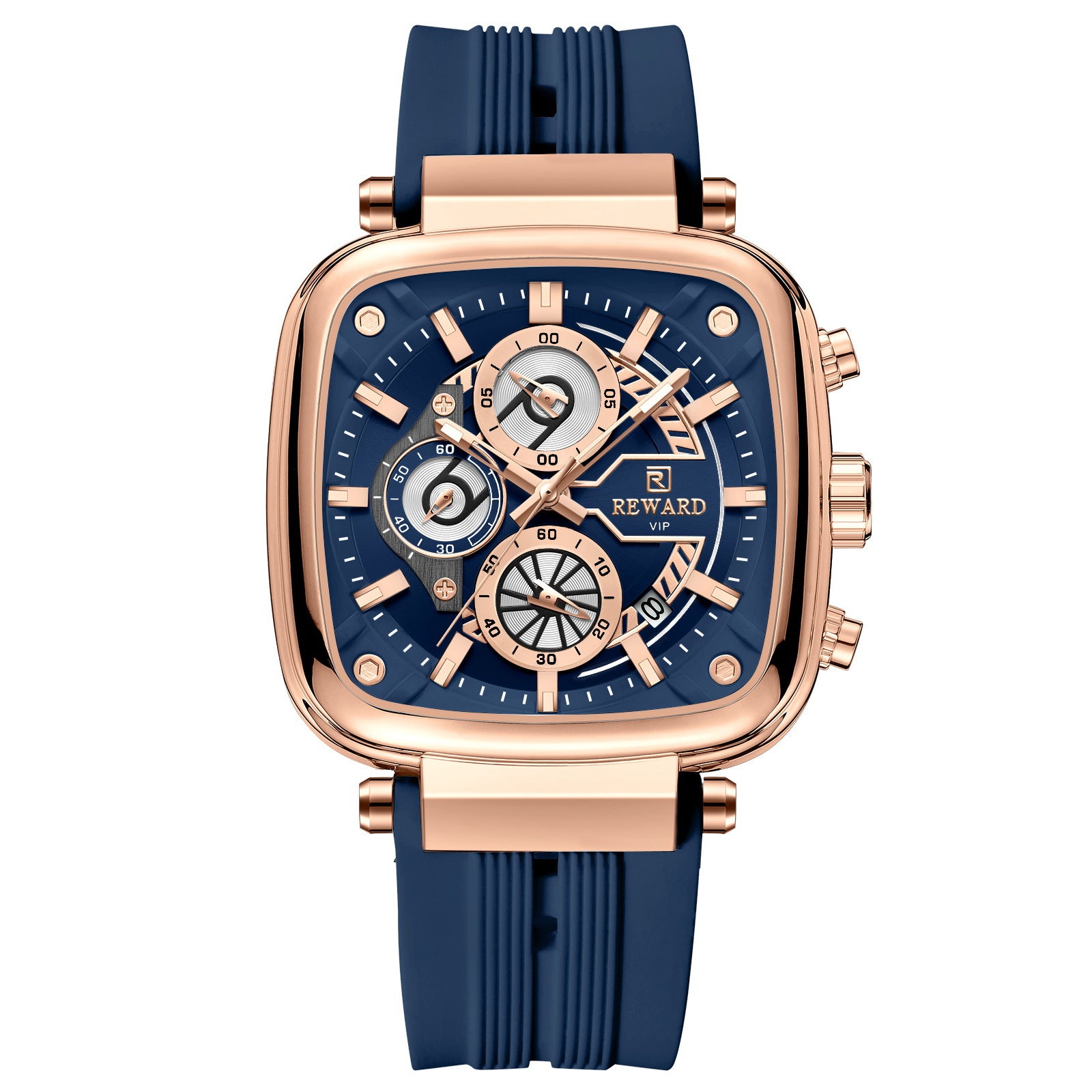 Reward Hottest Men's Watch Square Silicone Strap Calendar Chronograph Fashion Sports Men's Quartz Watch