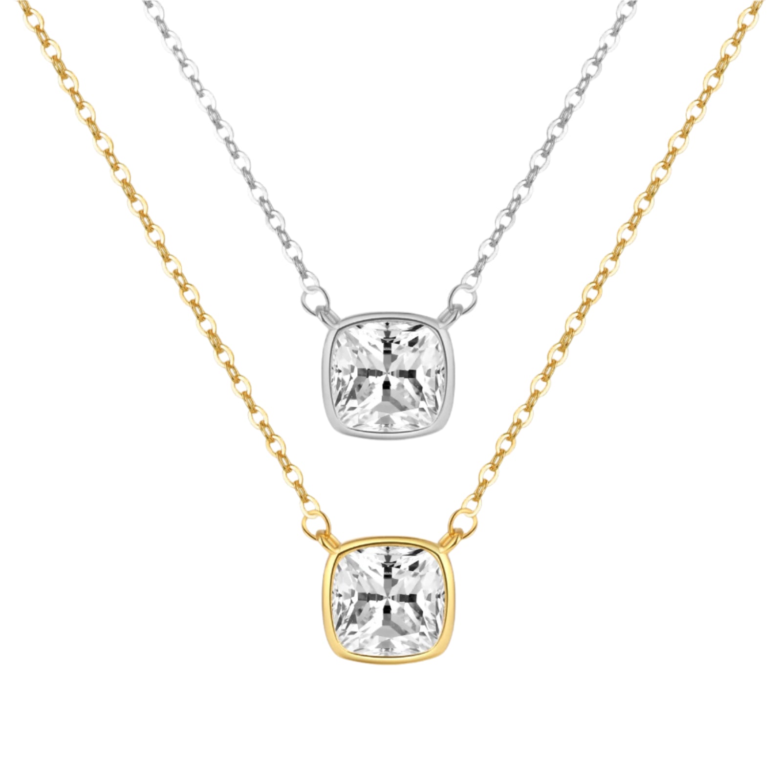 Women Luxury Necklace 925 Sterling Silver White Zircon Charm Jewelry Square Cubic Zircon Solitaire Women Necklace