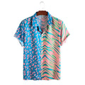 Men's Fashionable Casual Shirt Solid Color Polyester Fiber Cardigan Loose Short Sleeve 3D Printed Men's Hawaiian Shirt