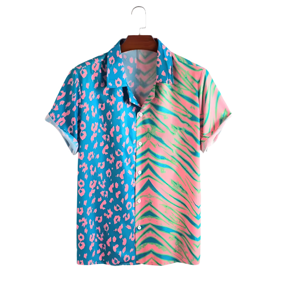 Men's Fashionable Casual Shirt Solid Color Polyester Fiber Cardigan Loose Short Sleeve 3D Printed Men's Hawaiian Shirt