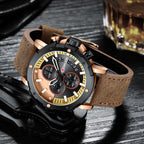 BORUSE Men's Business Quartz Watch Luxury Round Men's Watch Leather Strap Analog Calendar Men's Watch