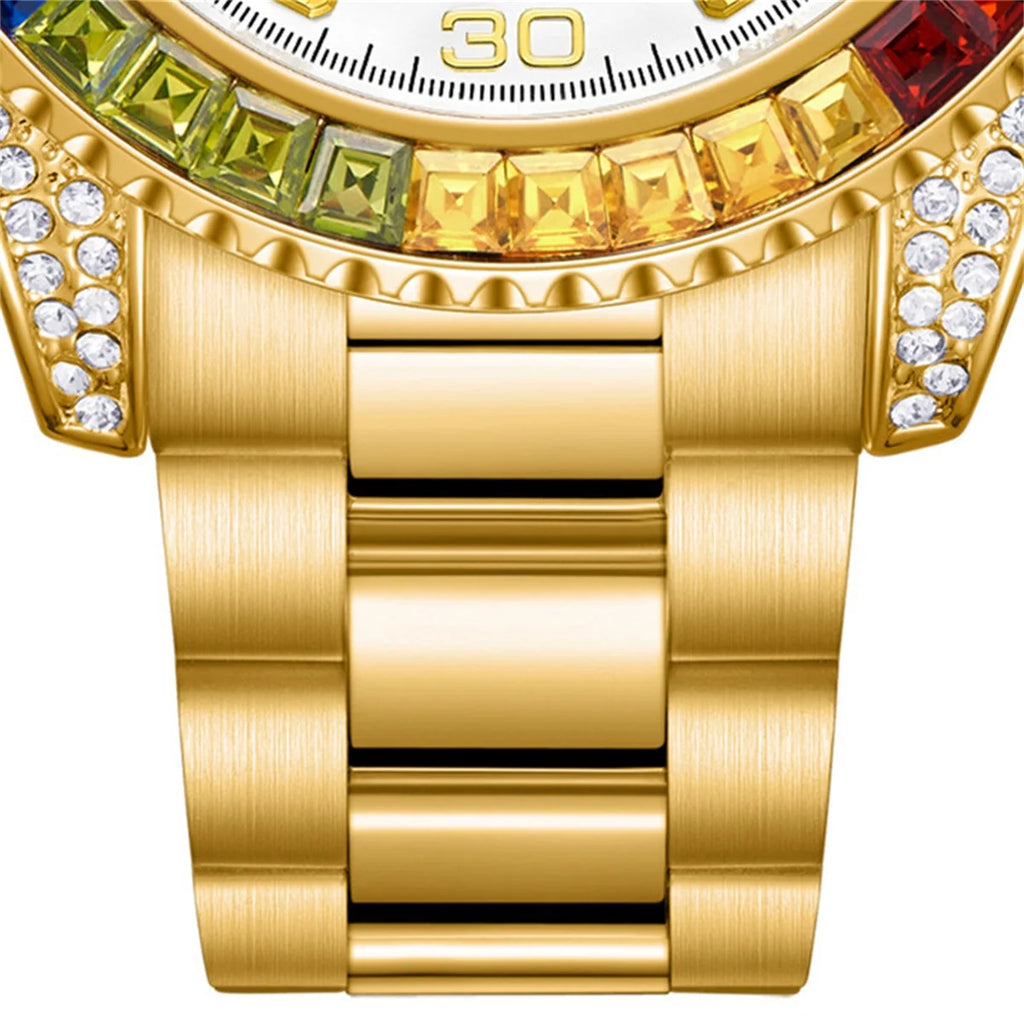 ONOLA Men's Luxury Fashion Business Chronograph Quartz Watch Rhinstone Stainless Steel Waterproof Men Quartz Watch