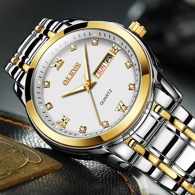Olevs Man Business Casual Fashion Watch Automatic Quartz Movement Watch Steel Band Waterproof Men's Watch