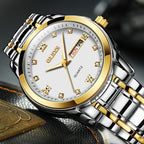 Olevs Man Business Casual Fashion Watch Automatic Quartz Movement Watch Steel Band Waterproof Men's Watch