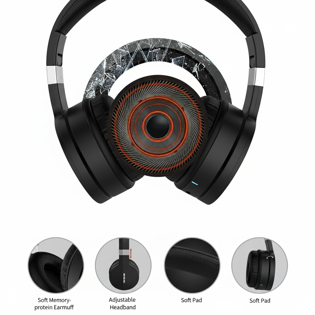 E88a Bluetooth Headset Folding Stereo Overhead Wireless Over Ear BT Wireless Headset Noise Cancelling Headphones