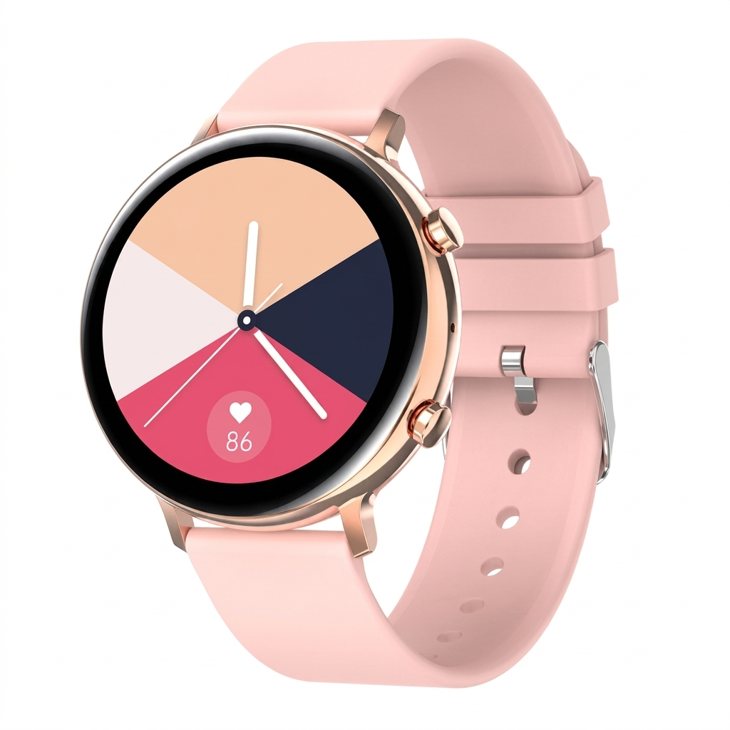 Smartwatch with a pink strap on a white background
