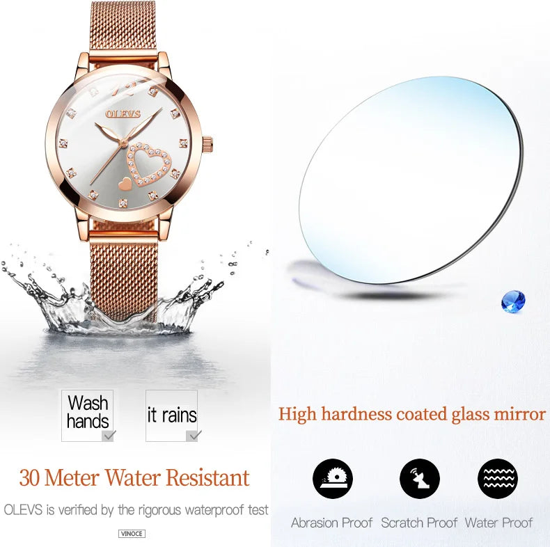 OLEVS Waterproof High Quality Women Wristwatches Stainless Steel Strap Quartz Fashion Watches for Women