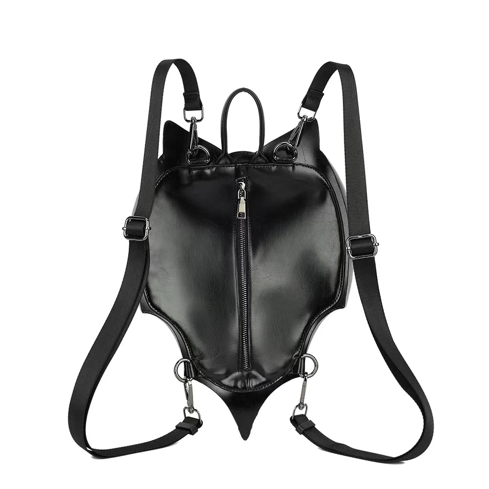 Women's Fashionable Chest Bag Large Capacity Zipper Back Pocket Original Leather Gothic Style Dark Bat Shaped Chest Bag
