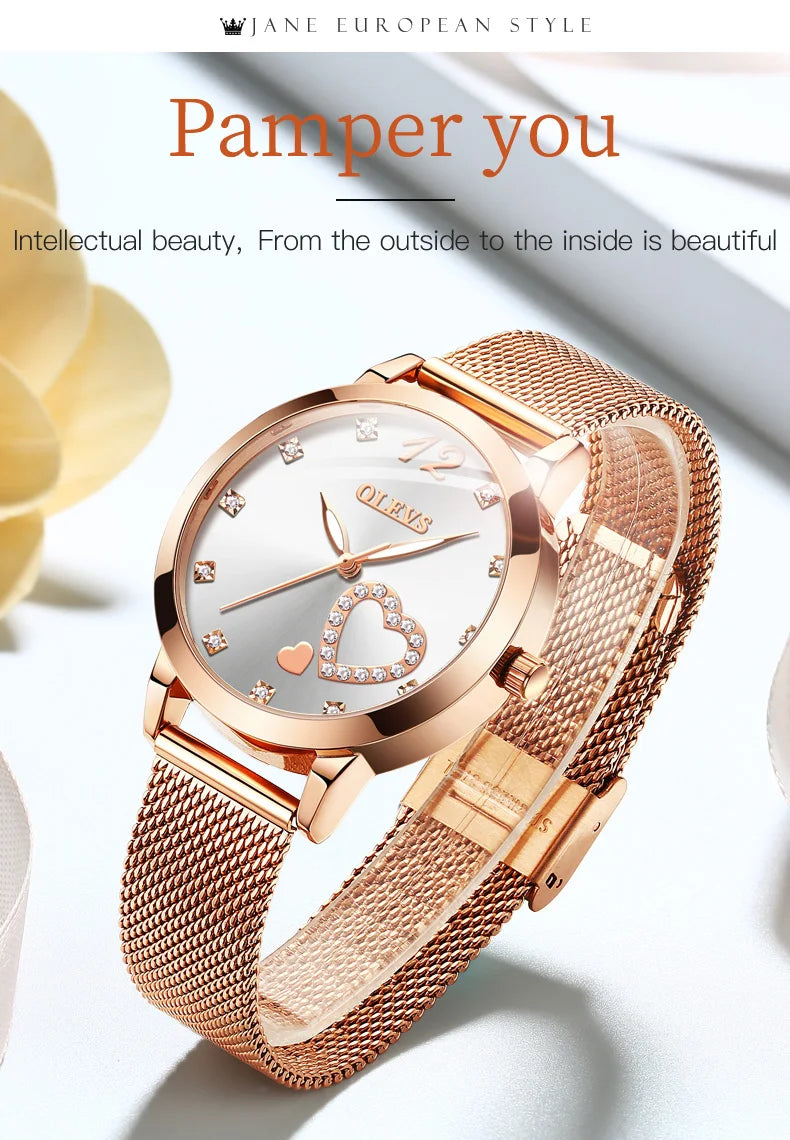 OLEVS Waterproof High Quality Women Wristwatches Stainless Steel Strap Quartz Fashion Watches for Women