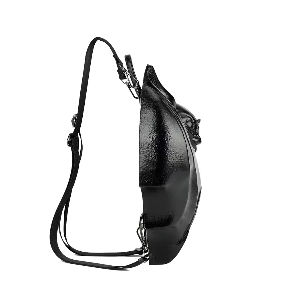 Women's Fashionable Chest Bag Large Capacity Zipper Back Pocket Original Leather Gothic Style Dark Bat Shaped Chest Bag