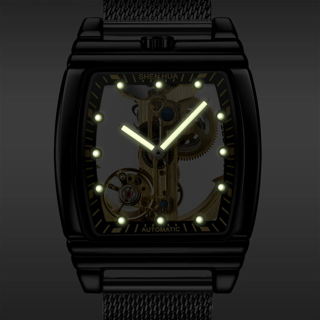 SHENHUA Men Barrel Shaped Double Sided Hollow Automatic Watch - Acquisti Online