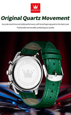 OLVES Men's Business Watch Luminous Calendar Waterproof Quartz Watch for Men Luxury Leather Strap Watch