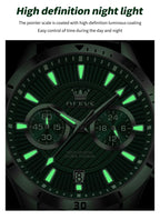 OLVES Men's Business Watch Luminous Calendar Waterproof Quartz Watch for Men Luxury Leather Strap Watch
