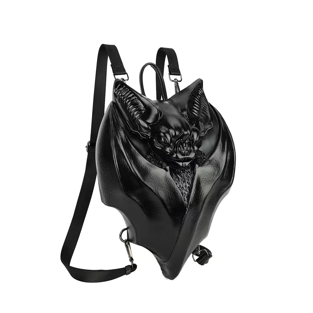 Women's Fashionable Chest Bag Large Capacity Zipper Back Pocket Original Leather Gothic Style Dark Bat Shaped Chest Bag