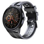 A black smartwatch with a silicone band and a color screen displaying various health metrics, indicating heart rate monitoring and sports performance features.