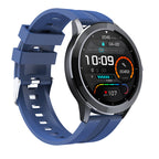 A black smartwatch with a silicone band and a color screen displaying various health metrics, indicating heart rate monitoring and sports performance features.