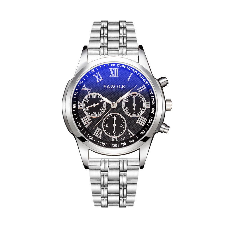Yazole Men's Business Watch Blu-ray Quartz Movement Watch Stainless Steel Waterproof Man Watch