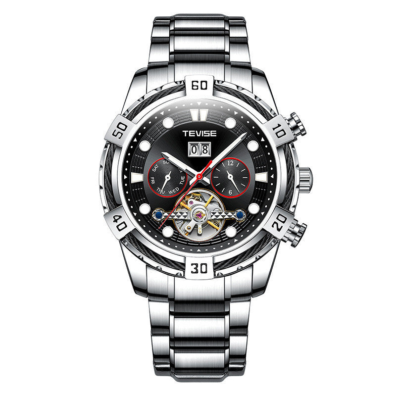 Tevise Men's Watches Mechanical Movement Waterproof Steel Band Multi-function Men's Watch