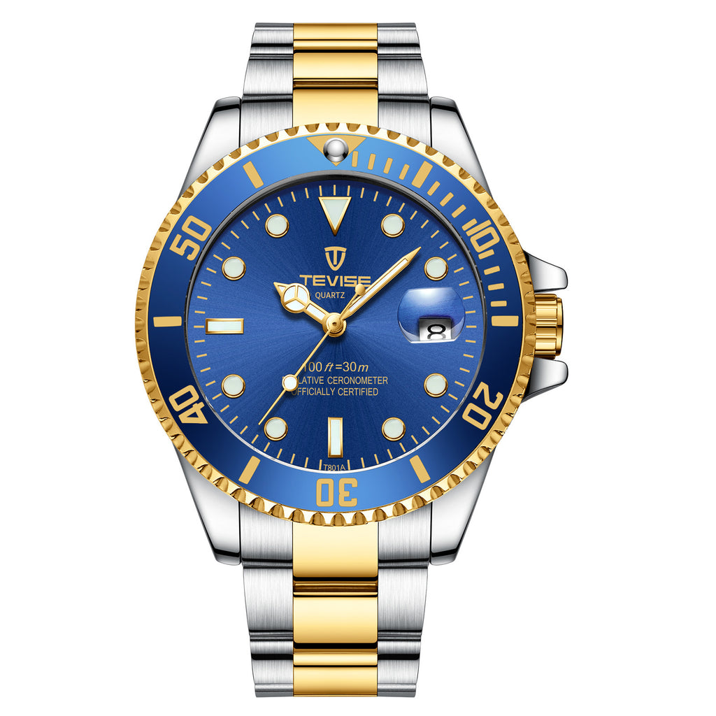 Tevise Men's Watch Steenless Steel Band Waterproof Quartz Movement Watch Sports Luminous Man Watch