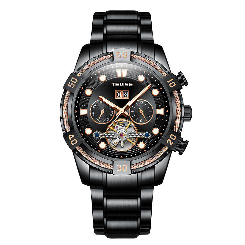 Tevise Men's Watches Mechanical Movement Waterproof Steel Band Multi-function Men's Watch