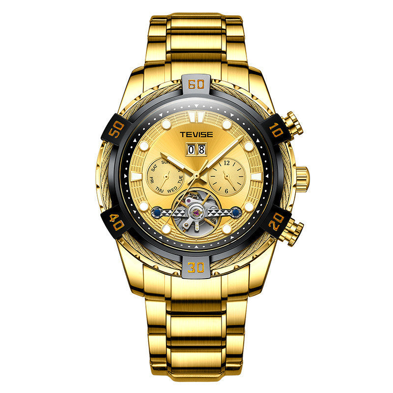 Tevise Men's Watches Mechanical Movement Waterproof Steel Band Multi-function Men's Watch