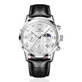 OLEVS Mens Leather Watch Chronograph Luxury Fashion Dress Analog Quartz Wrist Watch Luminous Waterproof Moon Phase Date Multi-functional Timing Quartz Watch - Acquisti Online