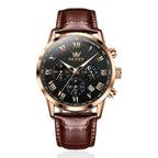 OLEVS Mens Leather Watch Chronograph Luxury Fashion Dress Analog Quartz Wrist Watch Luminous Waterproof Moon Phase Date Multi-functional Timing Quartz Watch - Acquisti Online