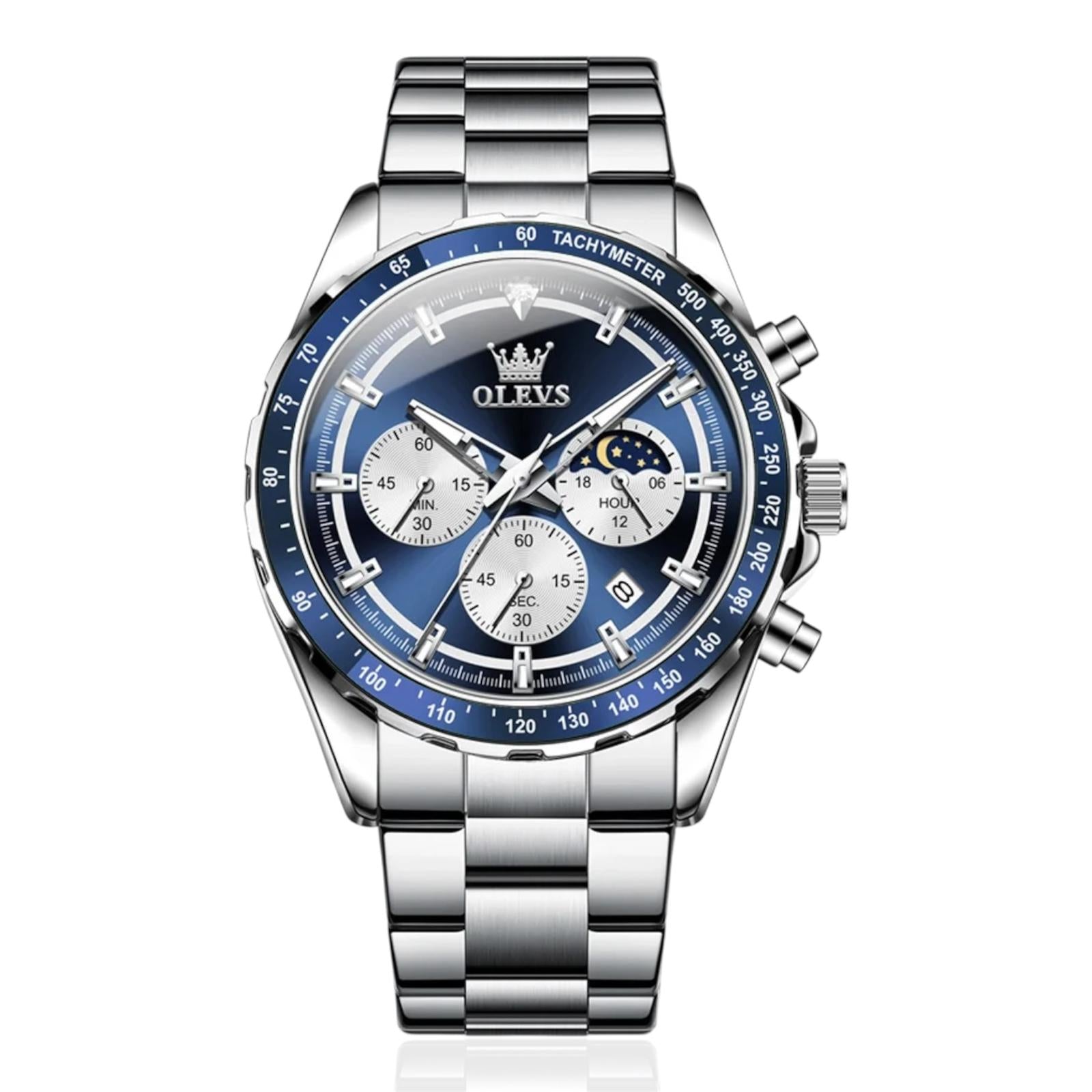Orologio da uomo Olevs 2945, cronografo luminoso con fasi lunari, marchio di lusso, orologio da uomo alla moda, serie subacquea