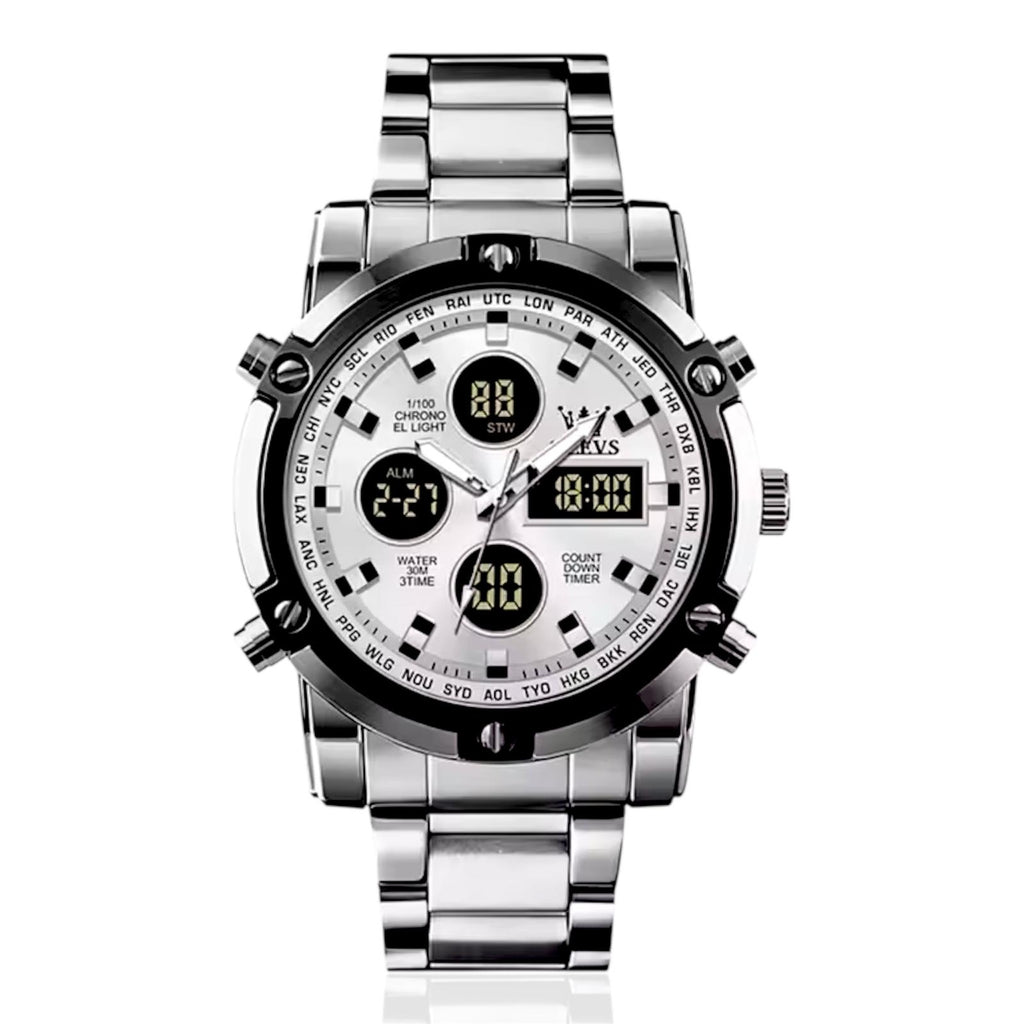 OLEVS New Dual Display Men's Watch Luxury Sport Waterproof Quartz Steel Strip Electronic Luminous Men's Watch